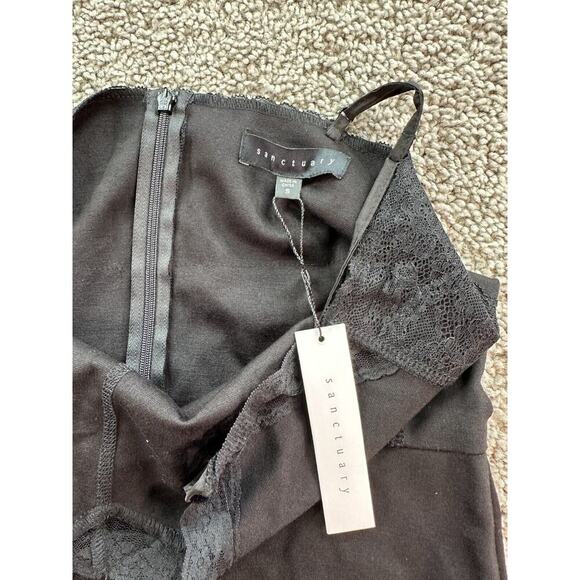 Sanctuary Dress Womens S Black Bodycon Zipper Black Lace Trim Spaghetti Strap - Picture 4 of 15